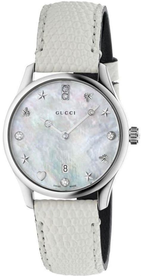 white leather strap for gucci diamante watches|Gucci watch women rubber strap.